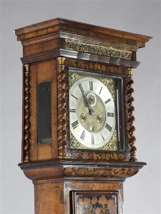 Thomas Taylor of Holborn. A late 17th century walnut and floral marquetry eight day longcase clock, H.6ft 9in.